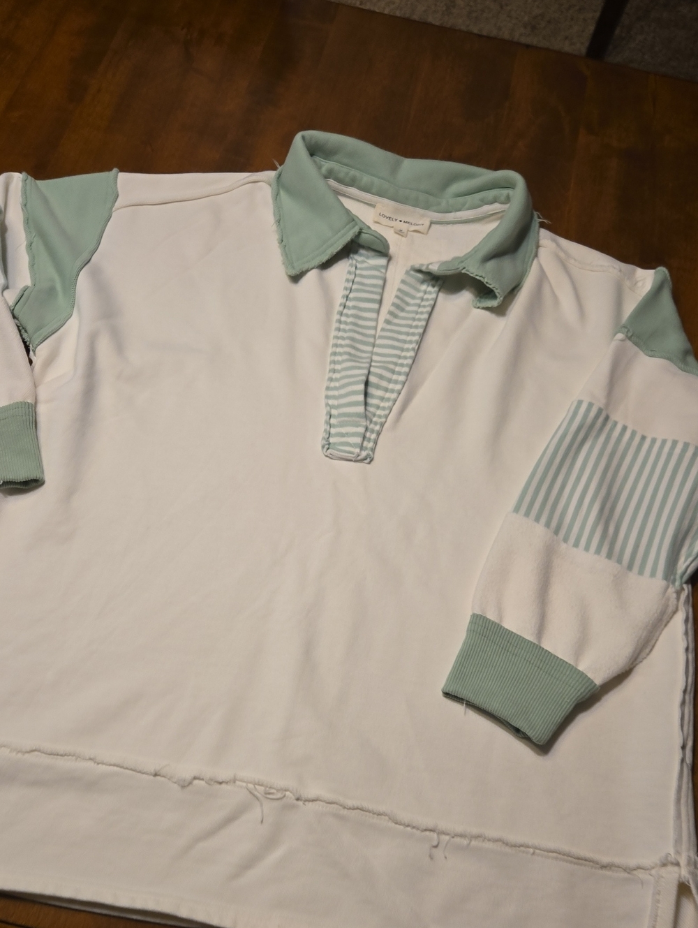 Womens Long Sleeve Rugby Shirt with Mint Green Trim